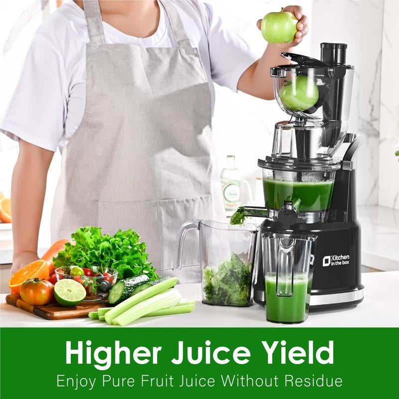 Cold Press Juicer, Slow Masticating Juicer Machine with 3.3” Large Feed Chute for Whole Fruits & Veggies, High Juice Yield, Bpa-Free
