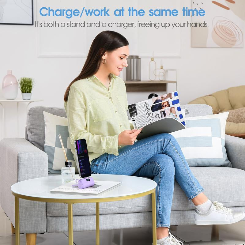 Next-Gen Mini Capsule 6500Mah 3-In-1 Power Bank,Dual USB-C Ports - 22.5W Fast Charging, Built-In Phone Stand & Flashlight, Includes USB-C to Lightning Adapter, Digital Screen Display (Shows % Power), Compatible with Iphone 16/15/14/13/12 & Android Devices