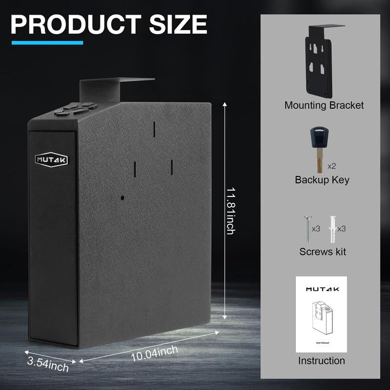 Mutak Biometric Pistol Safe with App Control – Quick Access Handgun Safe with Fingerprint, PIN Code, Key & App for Home, Nightstand, Wall, Desk, Closet Use