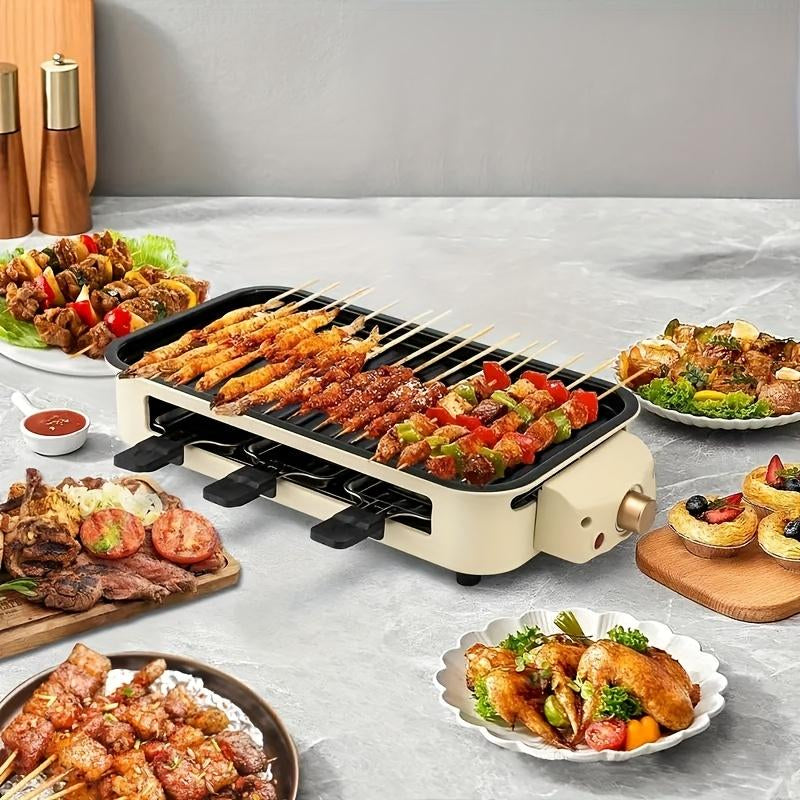 Smokeless Electric Grill, Frying and Grilling Electric Grill with Removable Non-Stick Tray and Grill Rack, with 3 Mini Pans, 1500W Home Grill, Adjustable Temperature, Indoor Grilling, Kitchen Utensils, Stainless Steel