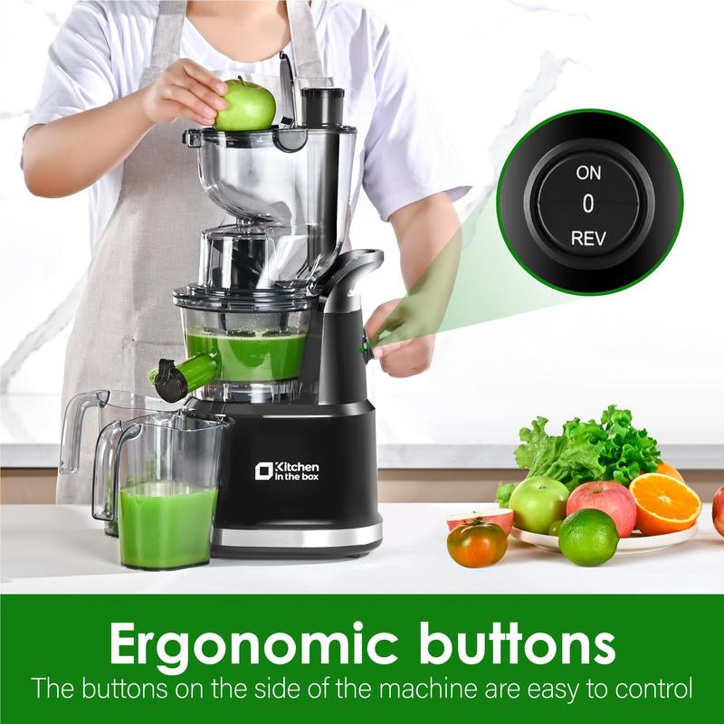 Cold Press Juicer, Slow Masticating Juicer Machine with 3.3” Large Feed Chute for Whole Fruits & Veggies, High Juice Yield, Bpa-Free