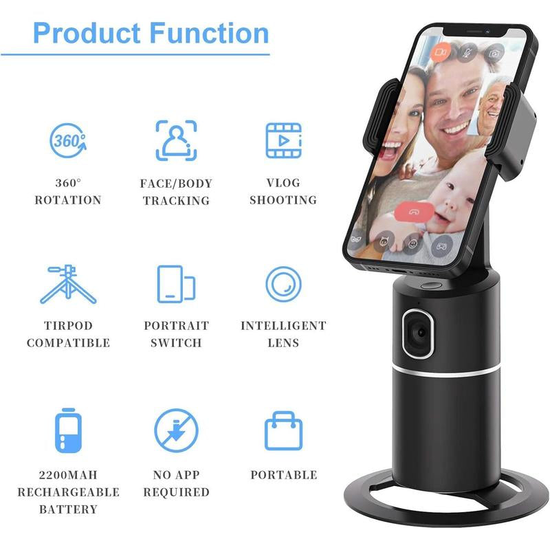 Auto Tracking Phone Holder,360? Rotation Face Body Track Mount,Tracking Tripod for Vlog Live Streaming,Build-In ,No APP Required(Black)...