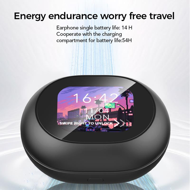 MINISO MS188 LCD Wireless Bluetooth Earphones,Ows Open Ear Headphones with Mic,Full Color Display Charging Case Headsets for Music Sports, Earbuds with Earhooks