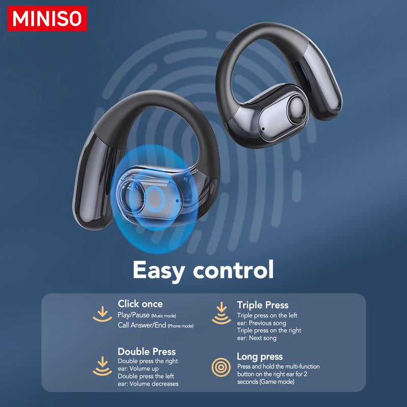 MINISO MS193 True Wireless Earphones,Lcd Full Color Display Charging Case,Ows Open Ear Headphones Waterproof Bluetooth Earbuds,Support Playing Music Gaming