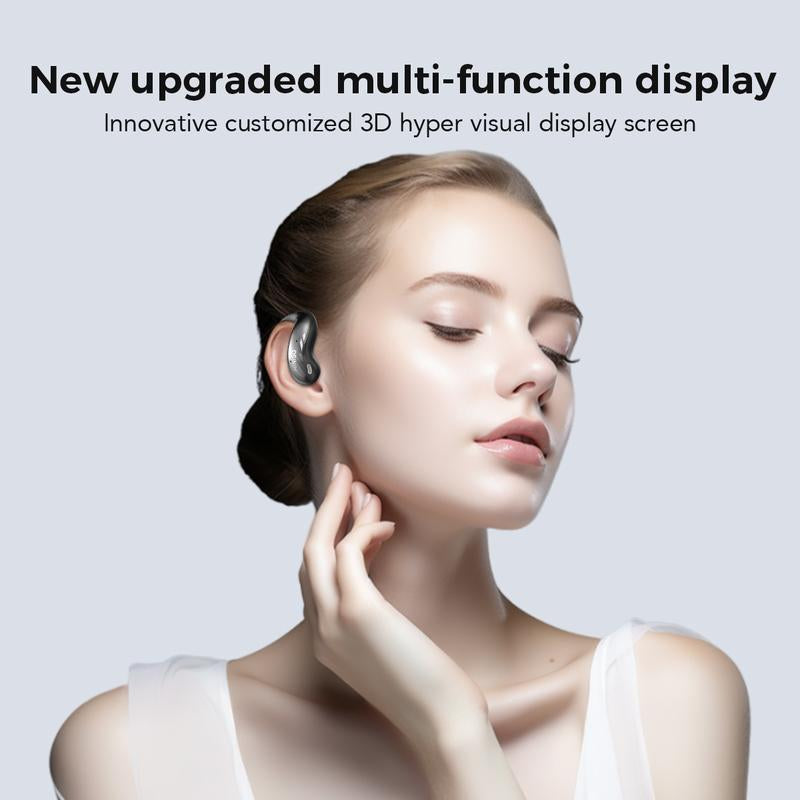 MINISO MS188 LCD Wireless Bluetooth Earphones,Ows Open Ear Headphones with Mic,Full Color Display Charging Case Headsets for Music Sports, Earbuds with Earhooks