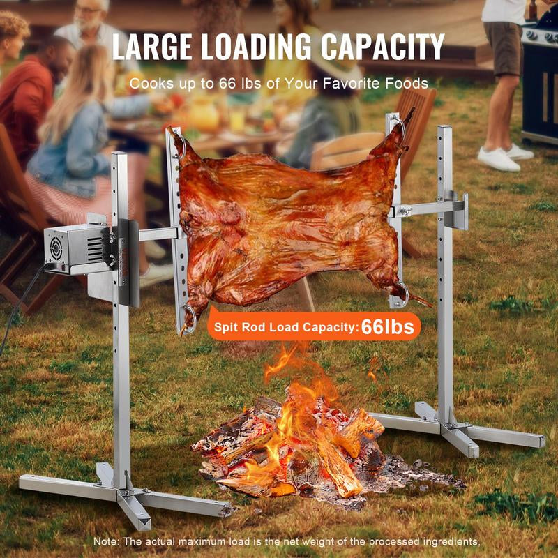 VEVOR Electric BBQ Rotisserie Grill Kit, 46 Inch 132 Lbs Capacity, Automatic 52W Motor Height Adjustable Universal Roaster Stand, Stainless Steel Grilling Kit, Spit Rod with Heat Shield for Pig Lamb