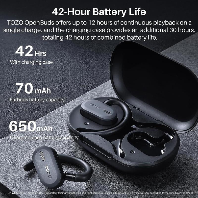 Tozo-Open Buds Lightweight True Open Ear Wireless Earbuds with Multi-Angle Adjustment Audio Earphones Sport Earbuds Headphones Electronic Headset Wireless Earphone App Control Open-Ear Headphone Fathersdaygift Black