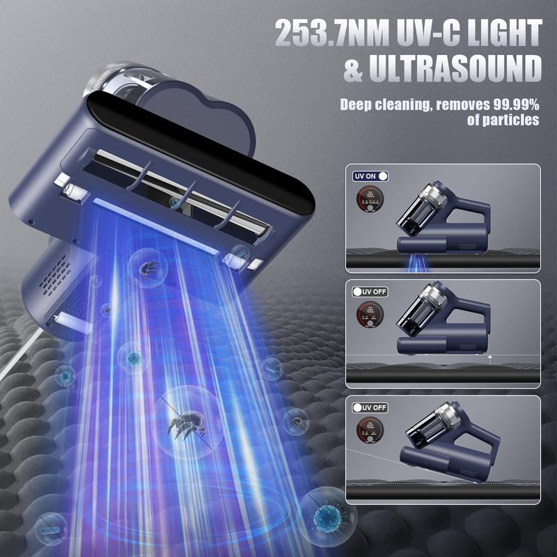【2025 Teant】 Mattress Vacuum Cleaner for Dust Mites Removal, Bed Vacuum with UV-C Light & 149°F Hot Air & Aroma Tablet & LED Display, 16Kpa Powerful Suction Double-Cup Handheld Vacuum Cleaner with HEPA Filter for Bed, Couch, Sofa, Carpet