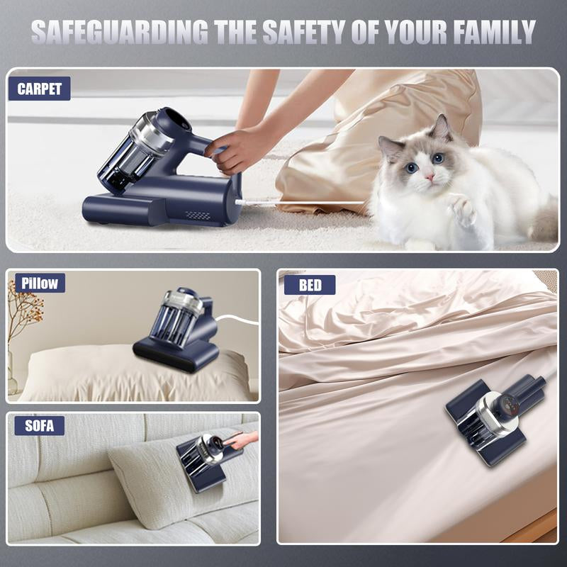 【2025 Teant】 Mattress Vacuum Cleaner for Dust Mites Removal, Bed Vacuum with UV-C Light & 149°F Hot Air & Aroma Tablet & LED Display, 16Kpa Powerful Suction Double-Cup Handheld Vacuum Cleaner with HEPA Filter for Bed, Couch, Sofa, Carpet