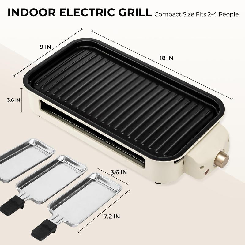 Pukomc 1500W Electric Grill: Smokeless Indoor/Outdoor Cooking, Non-Stick Surface + 3 Raclette Pans. Dishwasher-Safe – Perfect for Steaks & More! Pu Kom C _ Grill