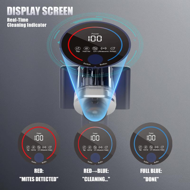 【2025 Teant】 Mattress Vacuum Cleaner for Dust Mites Removal, Bed Vacuum with UV-C Light & 149°F Hot Air & Aroma Tablet & LED Display, 16Kpa Powerful Suction Double-Cup Handheld Vacuum Cleaner with HEPA Filter for Bed, Couch, Sofa, Carpet