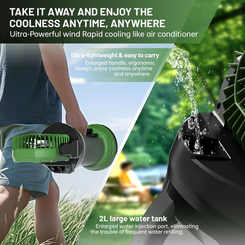 Daonlc Portable Misting Fan with Remote & 30000Mah Rechargeable Misting Fans for outside Patios Camping Beach & Workshops Mist Fan Portable for Outdoor/Indoor 2L Water Tank RGB Light 4 Speeds & Spray