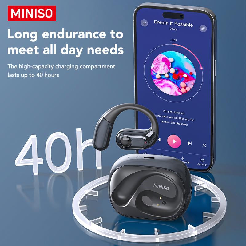 MINISO MS193 True Wireless Earphones,Lcd Full Color Display Charging Case,Ows Open Ear Headphones Waterproof Bluetooth Earbuds,Support Playing Music Gaming