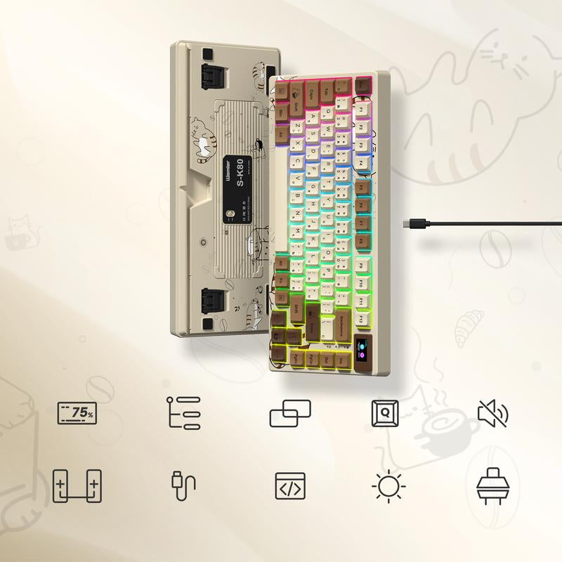Womier S-K80 75% Keyboard with Color Multimedia Display Mechanical Gaming Keyboard, Wired Hot Swappable Keyboard, Gasket Mount RGB Custom Keyboard, Pre-Lubed Stabilizer for Mac/Win, Black Kanagawa Desk Office Accessories Budget