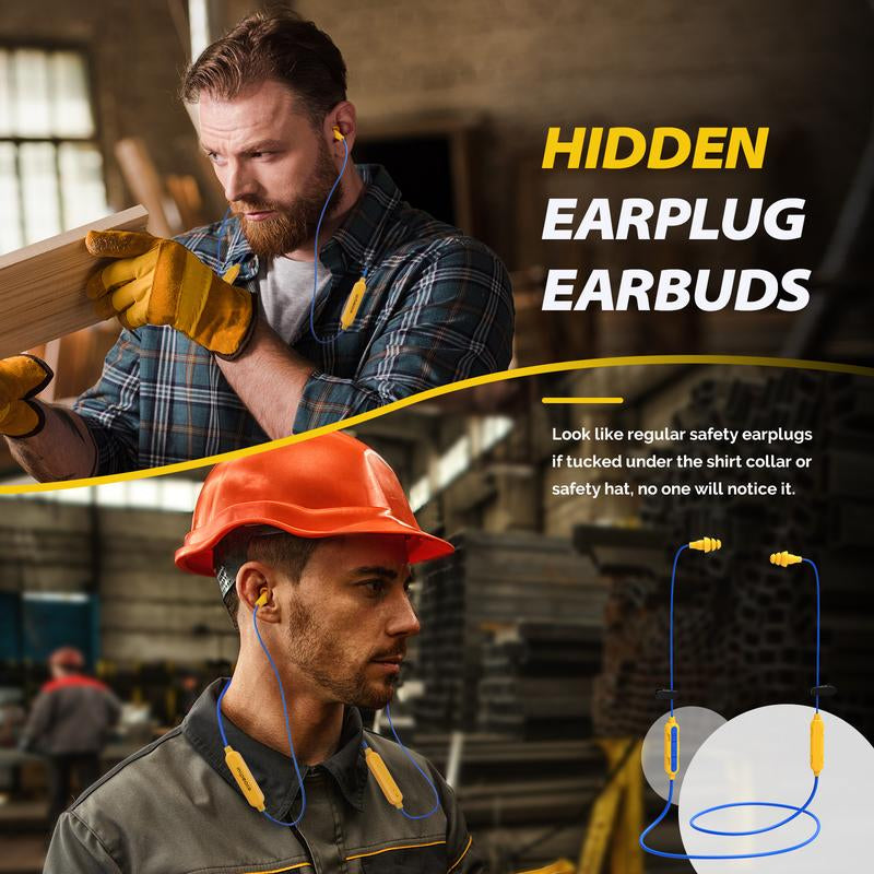 MIPEACE MI08 Bluetooth Work Earplugs–29Db Noise Cancelling Wireless Earbuds with Mic & Button Control, Hidden In-Ear Headphones That Look like Earplugs, 19+H Battery Life for Mowing, Construction, Workshop, Jobsite