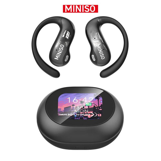 MINISO MS188 LCD Wireless Bluetooth Earphones,Ows Open Ear Headphones with Mic,Full Color Display Charging Case Headsets for Music Sports, Earbuds with Earhooks