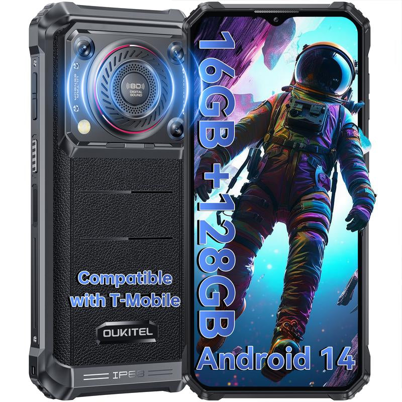 OUKITEL WP36 4G Rugged Smartphone - 10600Mah/15W Fast Charging, 16GB+128GB Unlocked Rugged Phone, 128Db Loud Speaker, Android 14, 13MP+5MP Camera, Nfc/Dual Sim/Otg