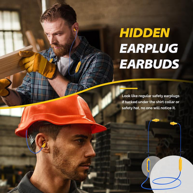 MIPEACE MI08 Bluetooth Work Earplugs–29Db Noise Cancelling Wireless Earbuds with Mic & Button Control, Hidden In-Ear Headphones That Look like Earplugs, 19+H Battery Life for Mowing, Construction, Workshop, Jobsite