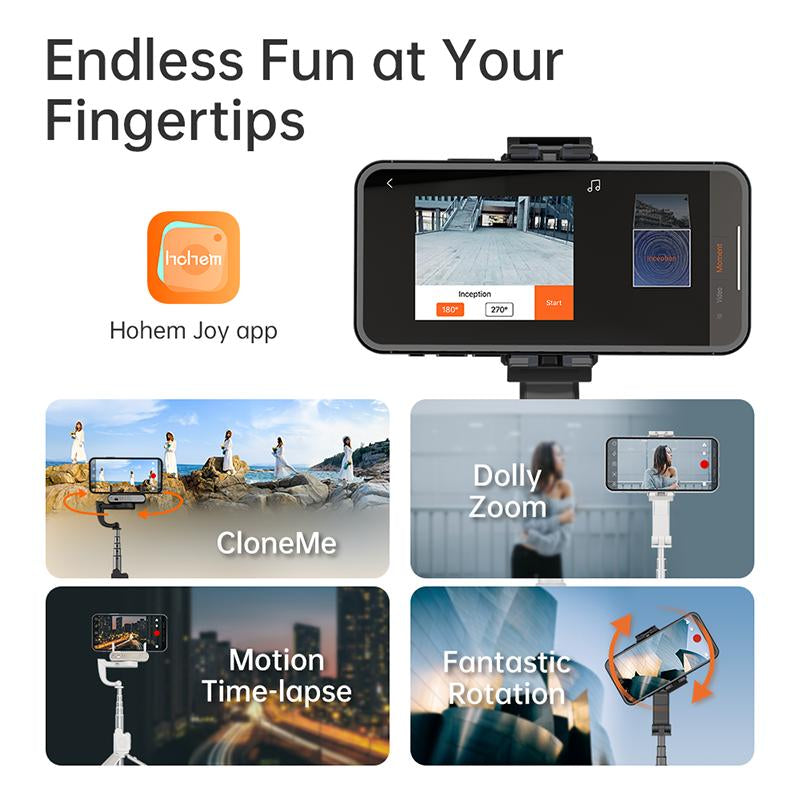 Hohem Isteady Q Selfie Stick Gimbal Stabilizer, 2 Axis Face Tracking & 360° Rotation Tripod with Wireless Remote, 4 in 1 Portable Tripod W/Extendable Stick