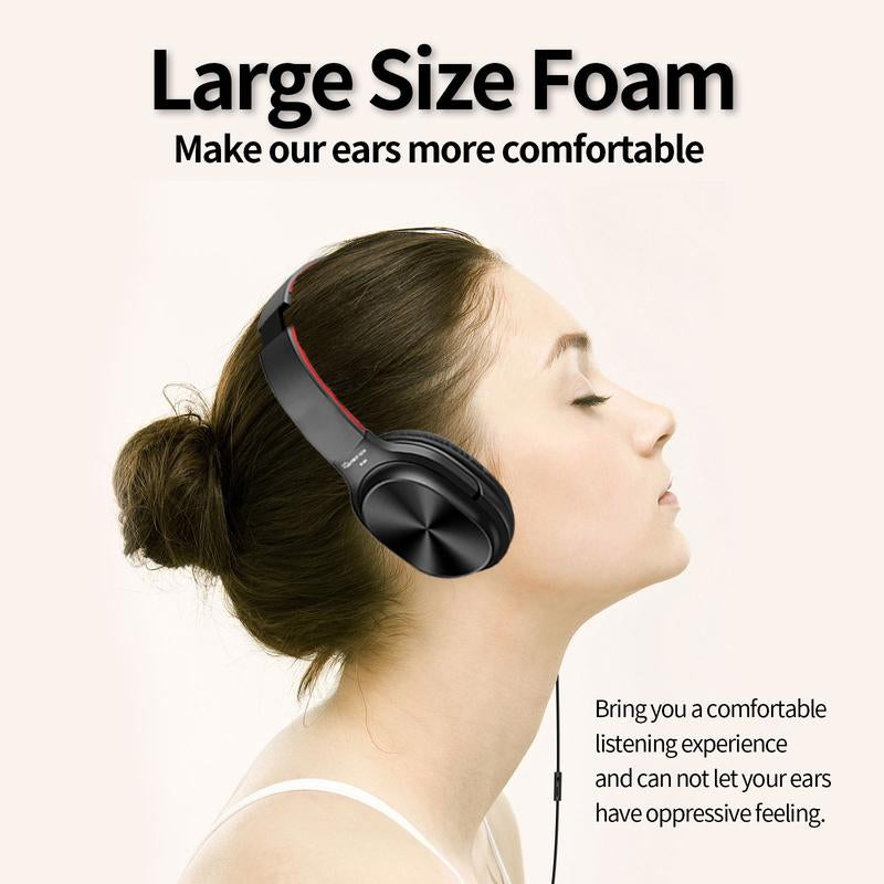 Hayner-Seek Studio Headphones over Ear Stereo Monitoring Closed Headphones for PC, Phone, Chatting, Music, DJ, Podcast (Classical Black-Red)