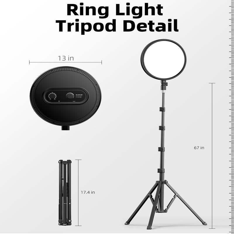 Weilisi Studio-Level Lighting for Content Creators - 13" Full-Screen Ring Light with 79" Adjustable Stand | No Shadows, Perfect for 4K Makeup Videos & Podcasts((Phone Mount+Remote)