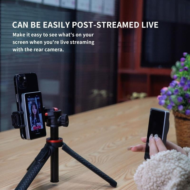 Vlog Selfie Monitor Screen Only for Iphone & Sa.Msung, with Magnetic Phone Holder Clip Mount, Using Phone Rear Camera for Selfie Vlog Live Stream (Iphone Supporting 1080P Wifi Recording, 4K 30Fps for Wired Recording)