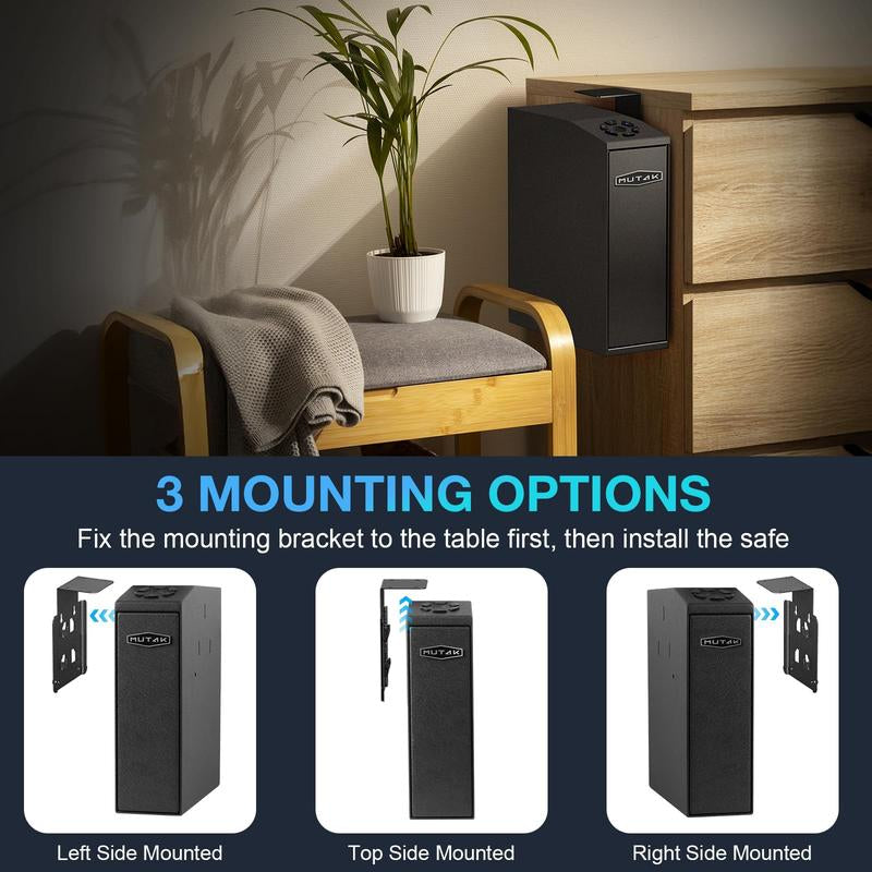 Mutak Biometric Pistol Safe with App Control – Quick Access Handgun Safe with Fingerprint, PIN Code, Key & App for Home, Nightstand, Wall, Desk, Closet Use