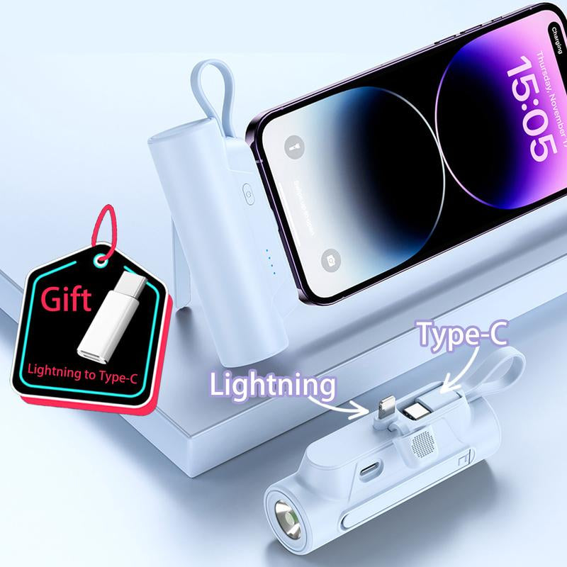 Next-Gen Mini Capsule 6500Mah 3-In-1 Power Bank,Dual USB-C Ports - 22.5W Fast Charging, Built-In Phone Stand & Flashlight, Includes USB-C to Lightning Adapter, Digital Screen Display (Shows % Power), Compatible with Iphone 16/15/14/13/12 & Android Devices