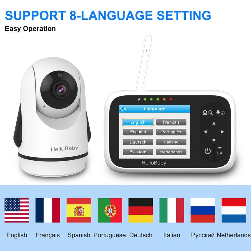 Hellobaby Baby Monitor HB6336 - 3.2" Color Display, Pan & Zoom, Night Vision, 1000Ft Range, Wall Mount, No Wifi Secure Camera for Baby'S Room
