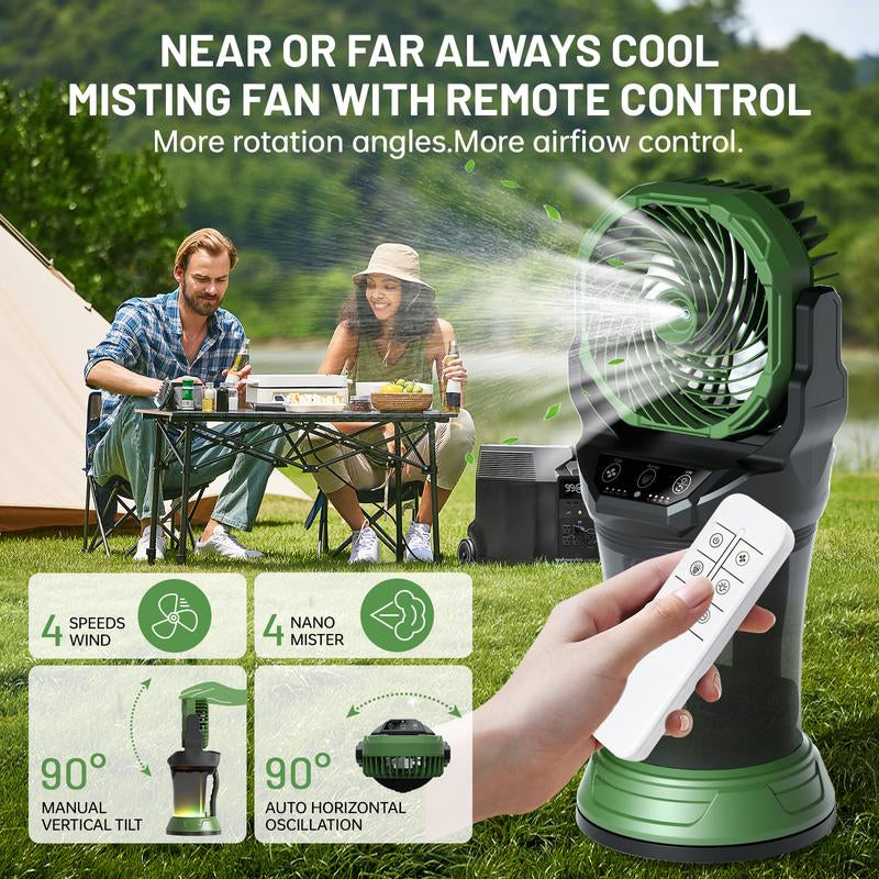 Daonlc Portable Misting Fan with Remote & 30000Mah Rechargeable Misting Fans for outside Patios Camping Beach & Workshops Mist Fan Portable for Outdoor/Indoor 2L Water Tank RGB Light 4 Speeds & Spray