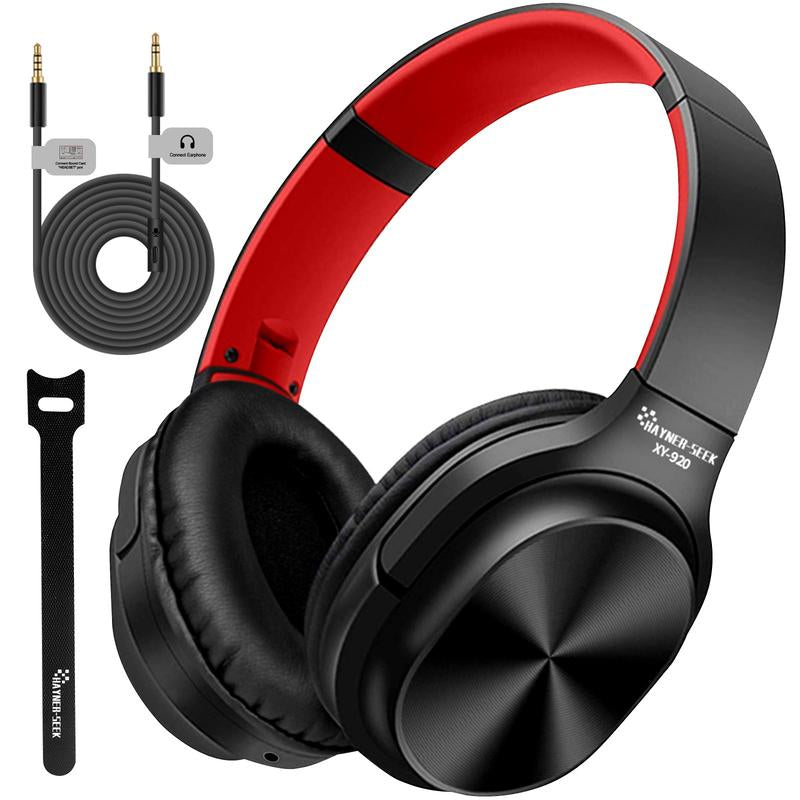 Hayner-Seek Studio Headphones over Ear Stereo Monitoring Closed Headphones for PC, Phone, Chatting, Music, DJ, Podcast (Classical Black-Red)