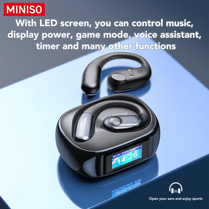 MINISO MS193 True Wireless Earphones,Lcd Full Color Display Charging Case,Ows Open Ear Headphones Waterproof Bluetooth Earbuds,Support Playing Music Gaming