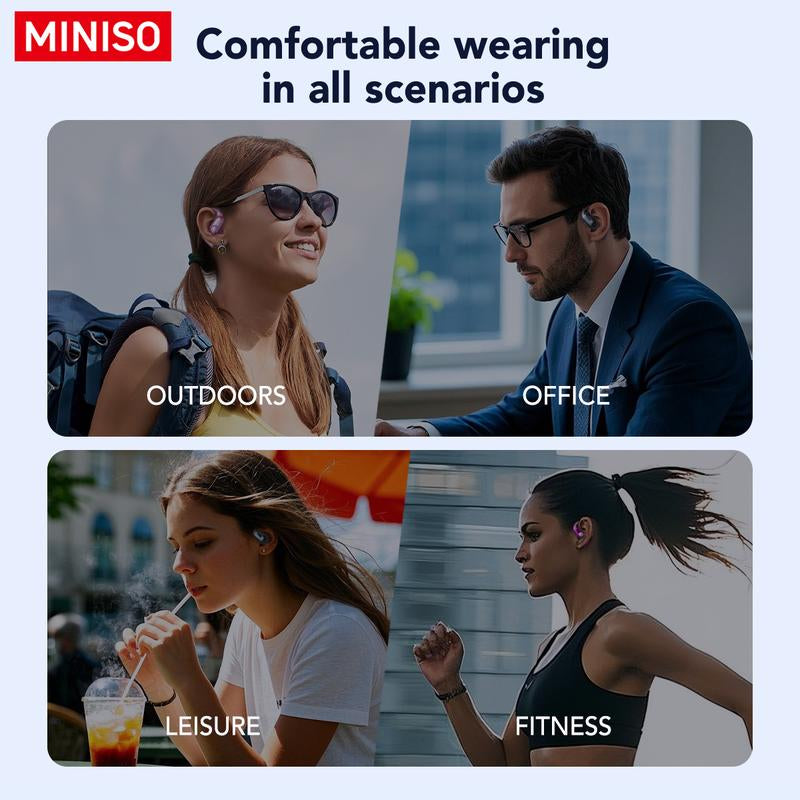 MINISO MS193 True Wireless Earphones,Lcd Full Color Display Charging Case,Ows Open Ear Headphones Waterproof Bluetooth Earbuds,Support Playing Music Gaming