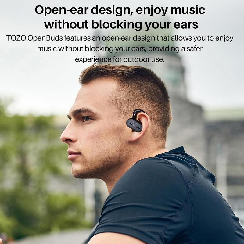 Tozo-Open Buds Lightweight True Open Ear Wireless Earbuds with Multi-Angle Adjustment Audio Earphones Sport Earbuds Headphones Electronic Headset Wireless Earphone App Control Open-Ear Headphone Fathersdaygift Black