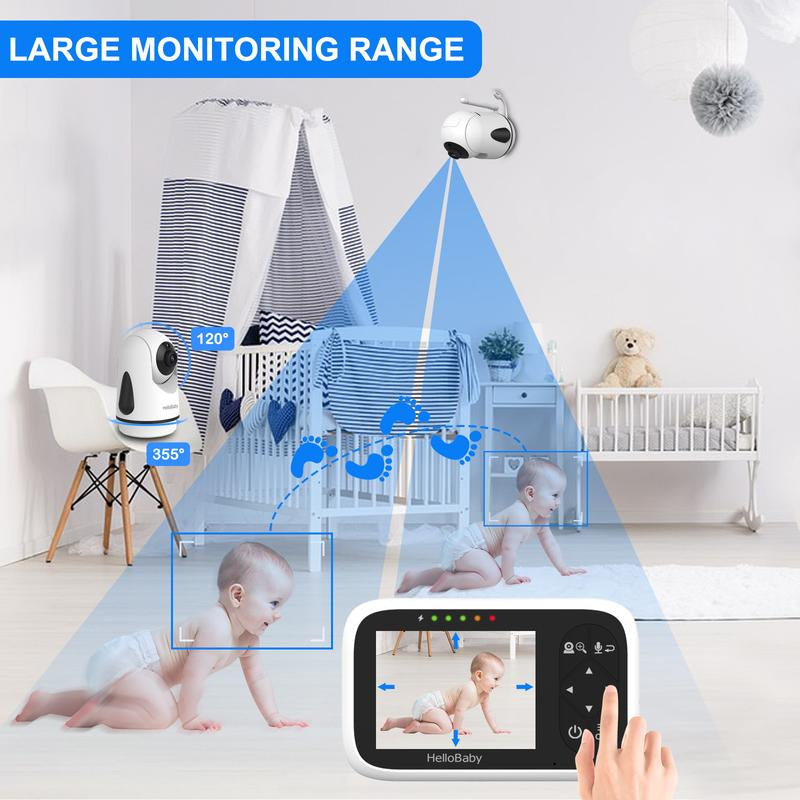 Hellobaby Baby Monitor HB6336 - 3.2" Color Display, Pan & Zoom, Night Vision, 1000Ft Range, Wall Mount, No Wifi Secure Camera for Baby'S Room