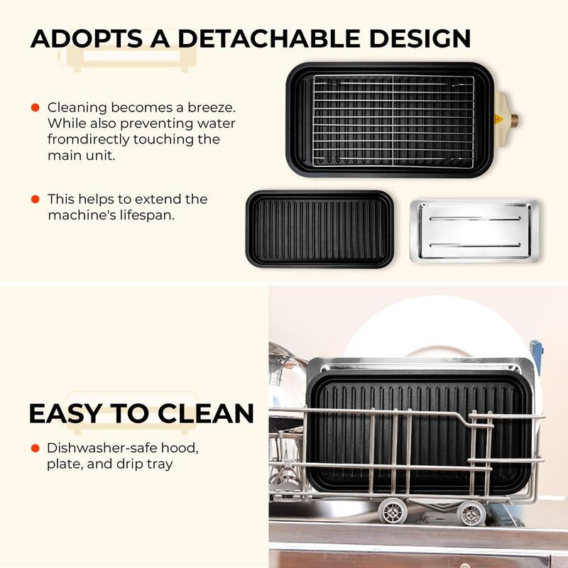 Pukomc 1500W Electric Grill: Smokeless Indoor/Outdoor Cooking, Non-Stick Surface + 3 Raclette Pans. Dishwasher-Safe – Perfect for Steaks & More! Pu Kom C _ Grill