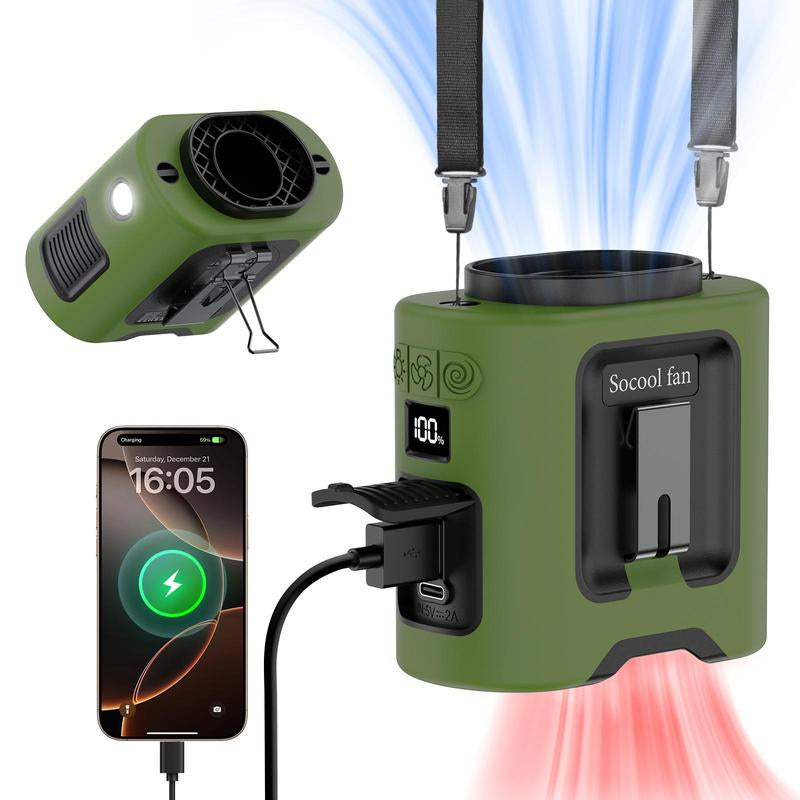 Socool 14500Mah Portable Waist Fan Clip on Belt 360 Rotation Wearable Rechargeable Personal Shirt Fan, 67H Cooling 5-Speed Battery Operated Fans with Light, Neck Fan Hanging for Outdoor Camping Travel