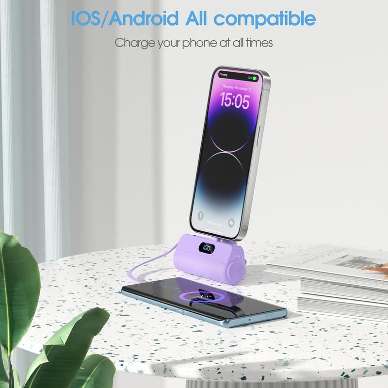 Next-Gen Mini Capsule 6500Mah 3-In-1 Power Bank,Dual USB-C Ports - 22.5W Fast Charging, Built-In Phone Stand & Flashlight, Includes USB-C to Lightning Adapter, Digital Screen Display (Shows % Power), Compatible with Iphone 16/15/14/13/12 & Android Devices