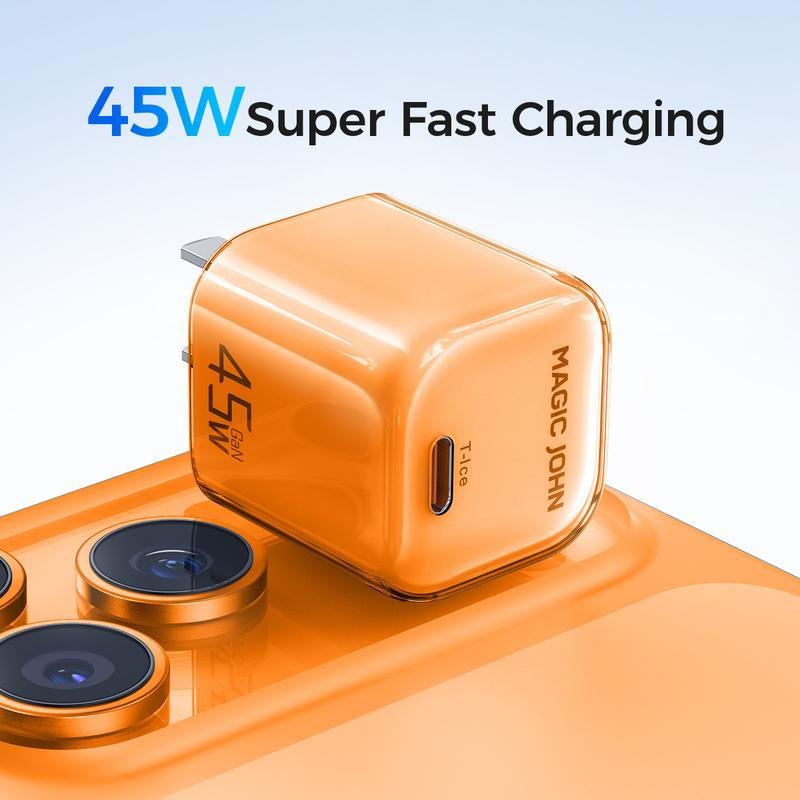 MAGICJOHN 45W USB-C Fast Charger – Compact Power Adapter for Iphone 17/16/15 Pro Max/Air – Quick, Travel-Friendly Mini Plug