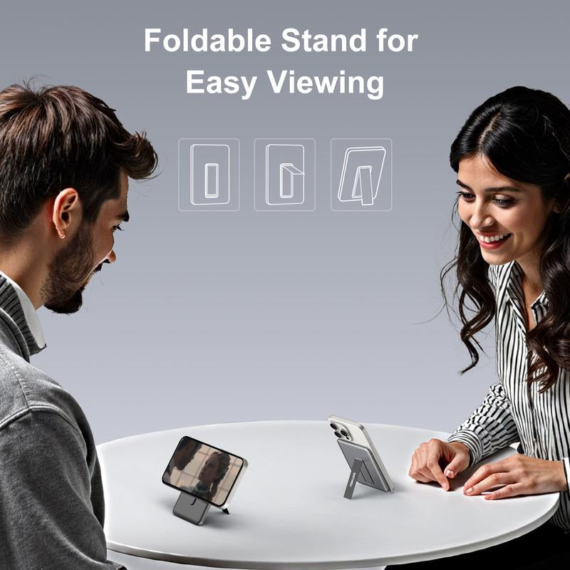 Magnetic Slim Portable Charger with Stand, Folding 5000Mah Wireless Power Bank, for Smartphone Compact, Foldable, Chargeable, Electronics Accessories Charging