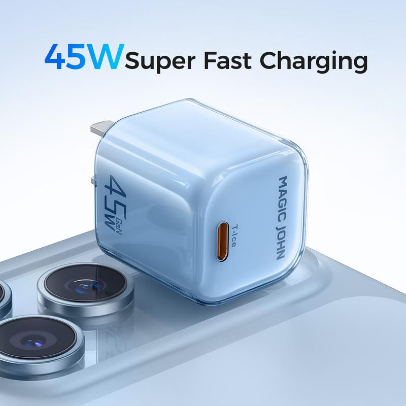 MAGICJOHN 45W USB-C Fast Charger – Compact Power Adapter for Iphone 17/16/15 Pro Max/Air – Quick, Travel-Friendly Mini Plug