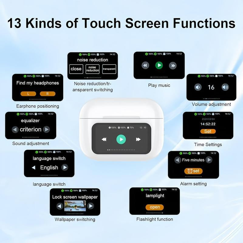 Wireless Earphone, In-Ear Design TWS Earbuds with Full Color Display, Noise Cancelling Bluetooth-Compatible Multifunctional Earbuds for Iphone Android, True Wireless Earbuds