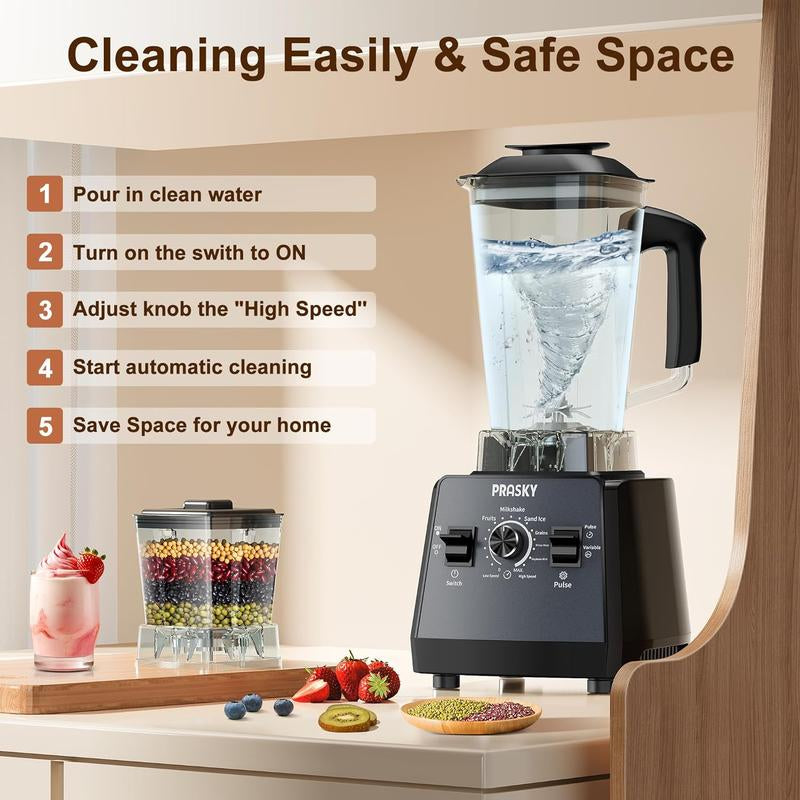 Prasky Professional Blender,Kitchen for Blender 68Oz BPA Free 2 Containers Countertop Blenders Ice Crushing&Max.2400Watts/1000Watts Blender and Grinder Combo 25000RPM , Smoothies/Juice/Nuts Butter/Food Processor/Kitchen Appliances /SMARTLIVING