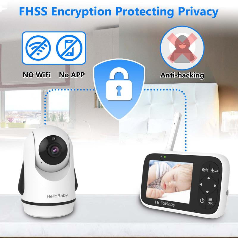 Hellobaby Baby Monitor HB6336 - 3.2" Color Display, Pan & Zoom, Night Vision, 1000Ft Range, Wall Mount, No Wifi Secure Camera for Baby'S Room