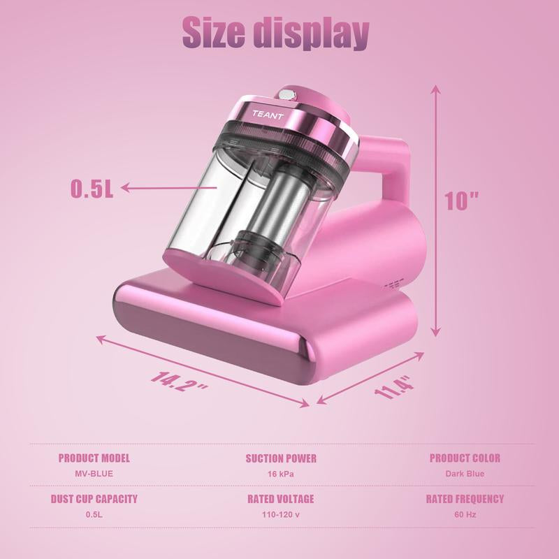 【2025 Teant】 Mattress Vacuum Cleaner for Dust Mites Removal, Bed Vacuum with UV-C Light & 149°F Hot Air & Aroma Tablet & LED Display, 16Kpa Powerful Suction Double-Cup Handheld Vacuum Cleaner with HEPA Filter for Bed, Couch, Sofa, Carpet
