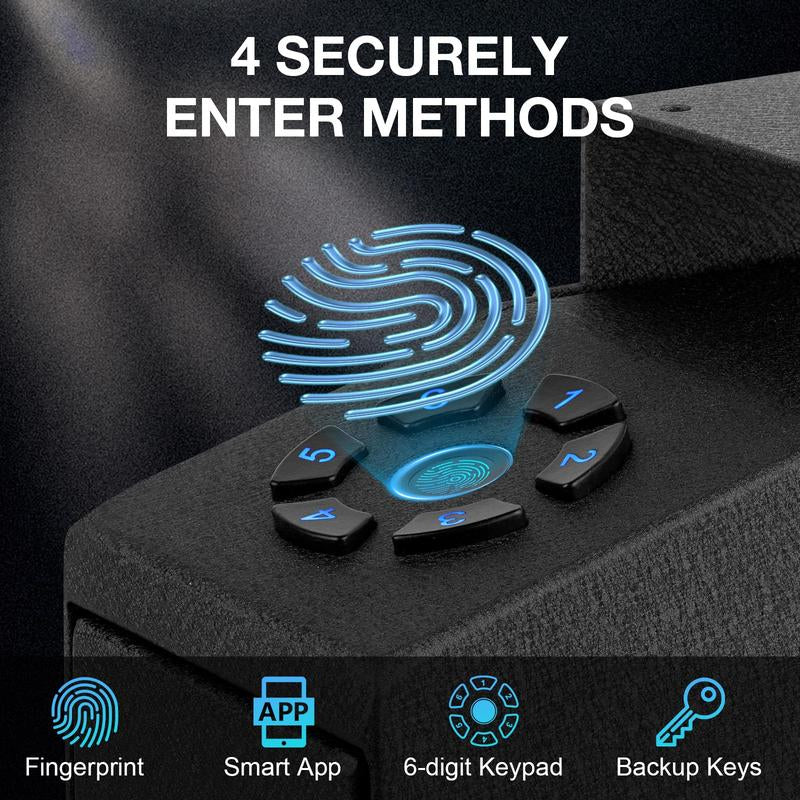 Mutak Biometric Pistol Safe with App Control – Quick Access Handgun Safe with Fingerprint, PIN Code, Key & App for Home, Nightstand, Wall, Desk, Closet Use