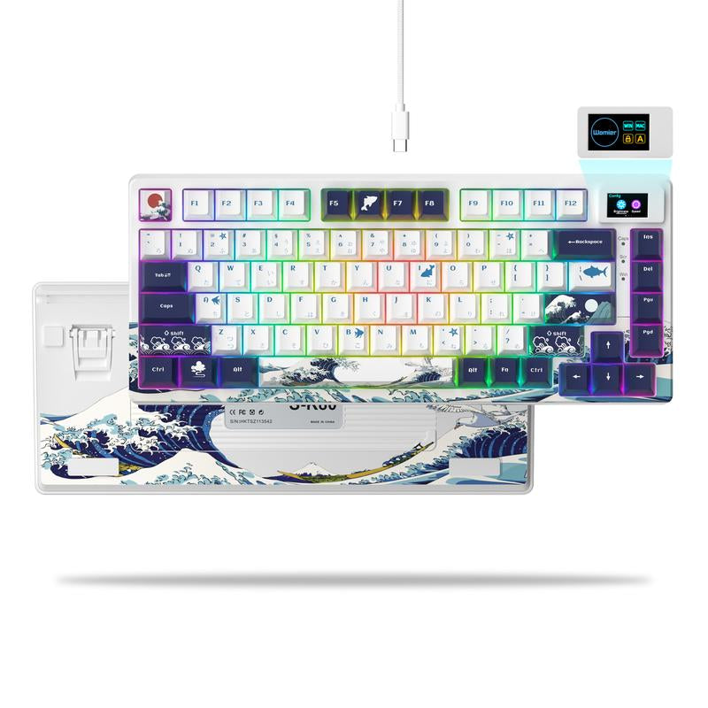 Womier S-K80 75% Keyboard with Color Multimedia Display Mechanical Gaming Keyboard, Wired Hot Swappable Keyboard, Gasket Mount RGB Custom Keyboard, Pre-Lubed Stabilizer for Mac/Win, Black Kanagawa Desk Office Accessories Budget