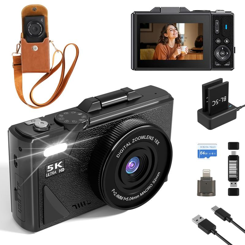 2025 Portable Vintage Camera Digital Camera 5K,180°Digital Camera with Flip Screen,Camera for Vlogging,Camera Content Creator,Compact Travel Camera for Teens,Summer Gifts