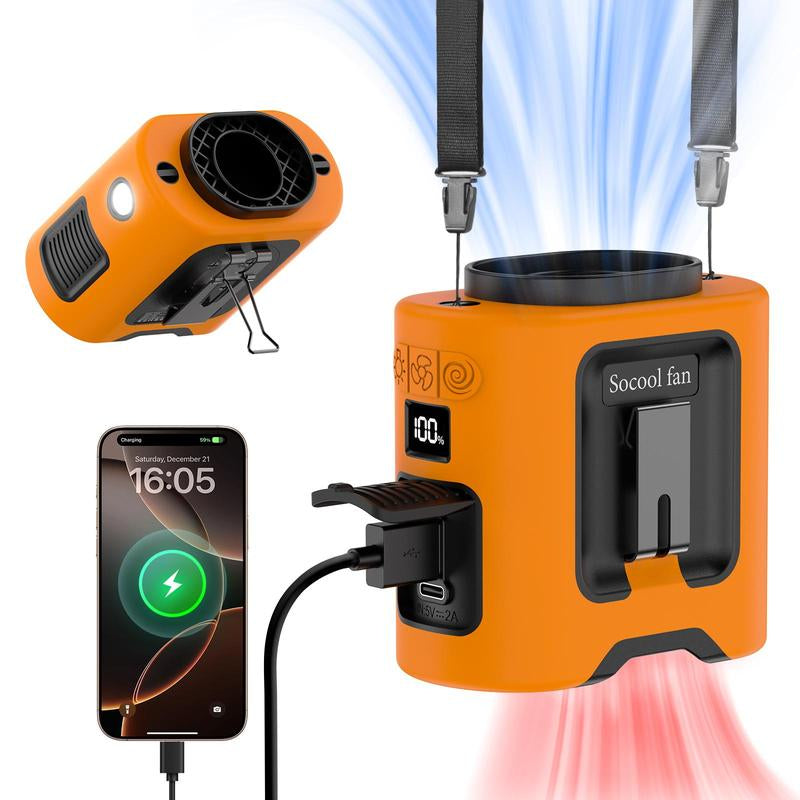 Socool 14500Mah Portable Waist Fan Clip on Belt 360 Rotation Wearable Rechargeable Personal Shirt Fan, 67H Cooling 5-Speed Battery Operated Fans with Light, Neck Fan Hanging for Outdoor Camping Travel