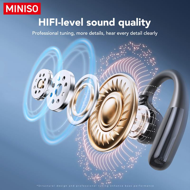 MINISO MS193 True Wireless Earphones,Lcd Full Color Display Charging Case,Ows Open Ear Headphones Waterproof Bluetooth Earbuds,Support Playing Music Gaming